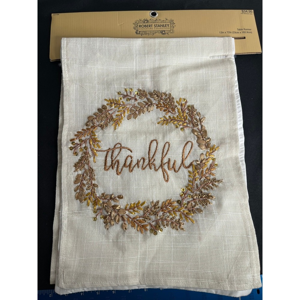 Robert Stanley "Thankful" Table Runner 13x72 Fall Shimmering Metallics HL9180714
